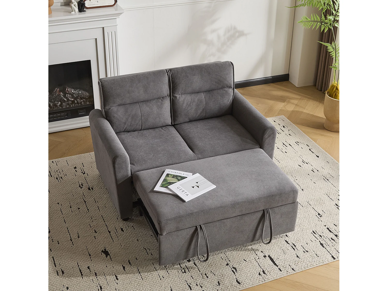 Canapé 2 places - 127 x 90 x 87 cm - Canapé-lit gigogne + Dossier réglable + coussins - velours - gris