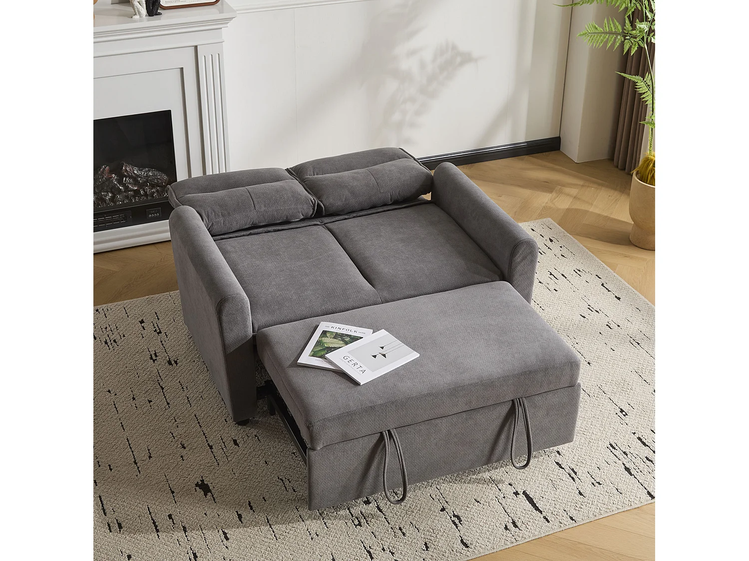 Canapé 2 places - 127 x 90 x 87 cm - Canapé-lit gigogne + Dossier réglable + coussins - velours - gris