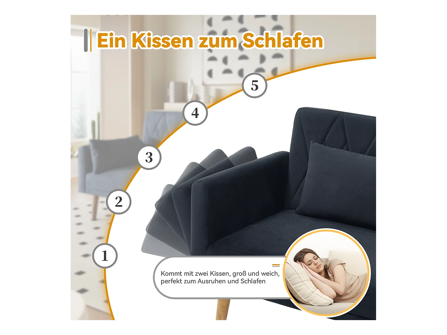 Canapé 2 places - 180 x 75 x 82 cm - canapé-lit convertible - dossier réglable - en velours - noir