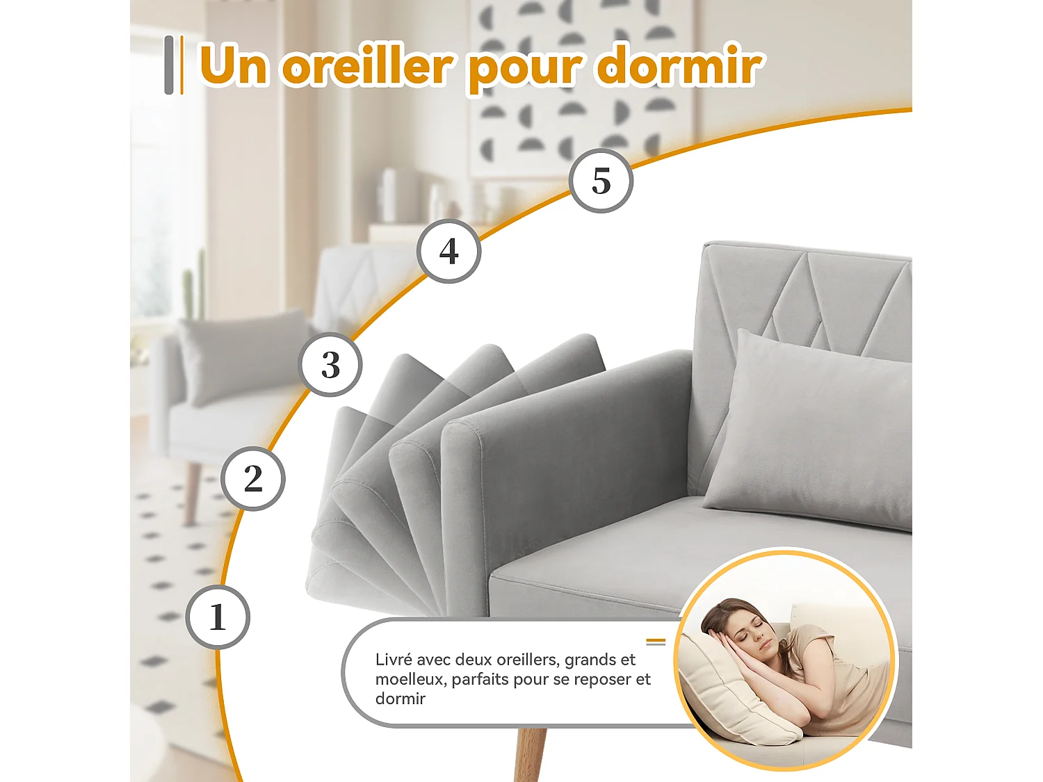 Canapé 2 places - 180 x 75 x 82 cm - canapé-lit convertible - dossier réglable - en velours - gris