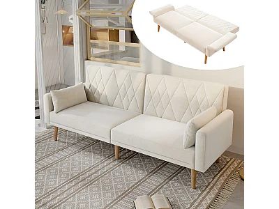 Sofa 2-osobowa - 180 x 75 x 82 cm - rozkładana sofa z funkcją spania - regulowane oparcie - aksamit - beżowy