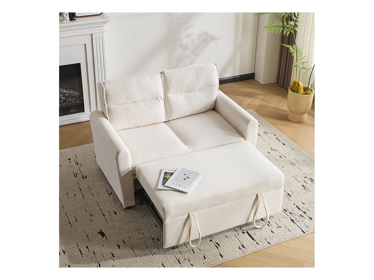 Canapé 2 places - 127 x 90 x 87 cm - Canapé-lit gigogne + Dossier réglable + coussins - velours - beige