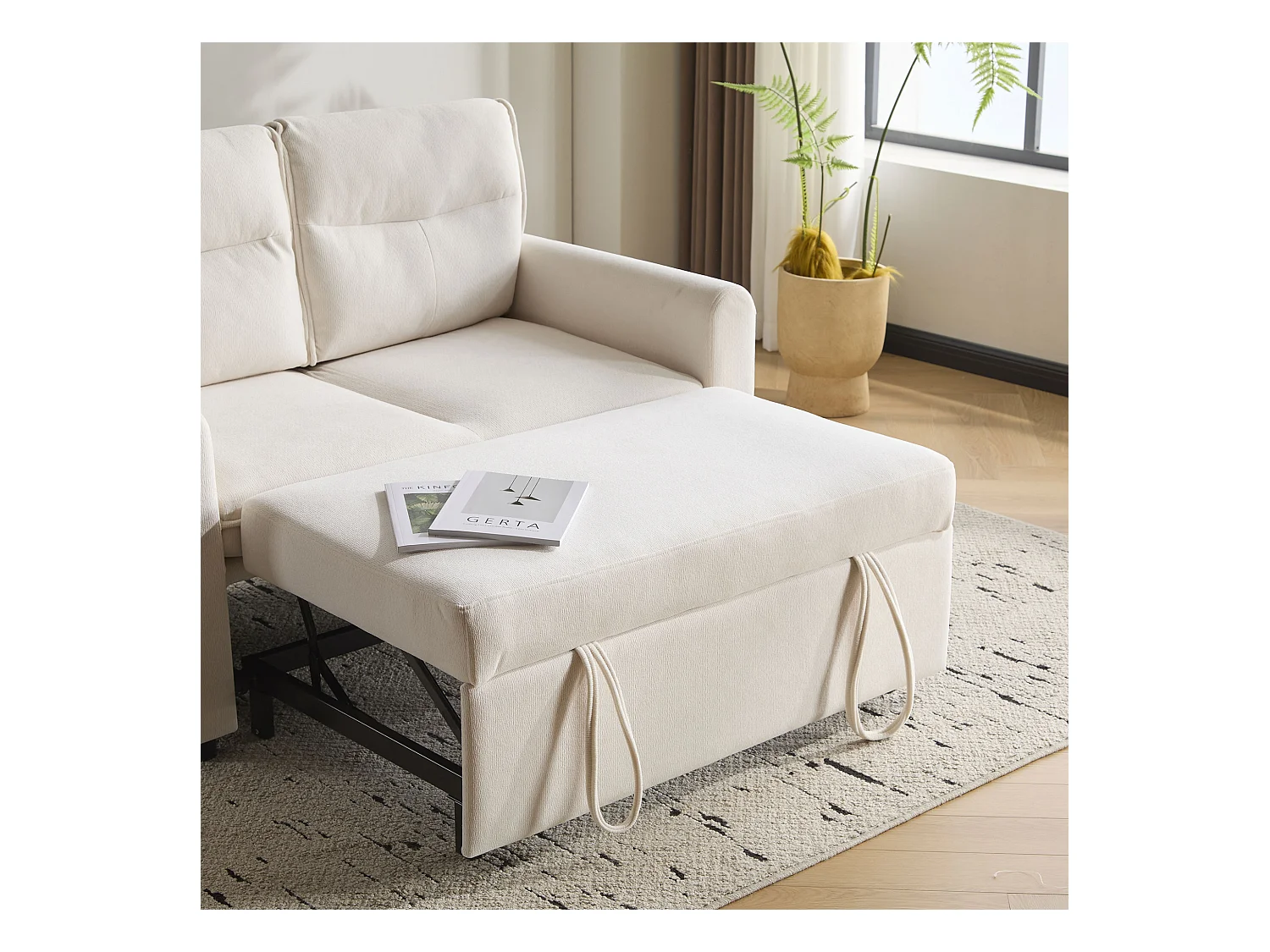 Canapé 2 places - 127 x 90 x 87 cm - Canapé-lit gigogne + Dossier réglable + coussins - velours - beige