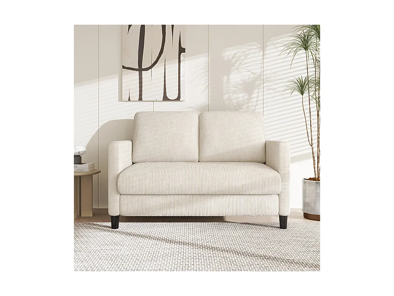 Canapé 2 places confort en velours côtelé Beige - 58cm assise profonde - charge max 300kg - 129x78x89cm