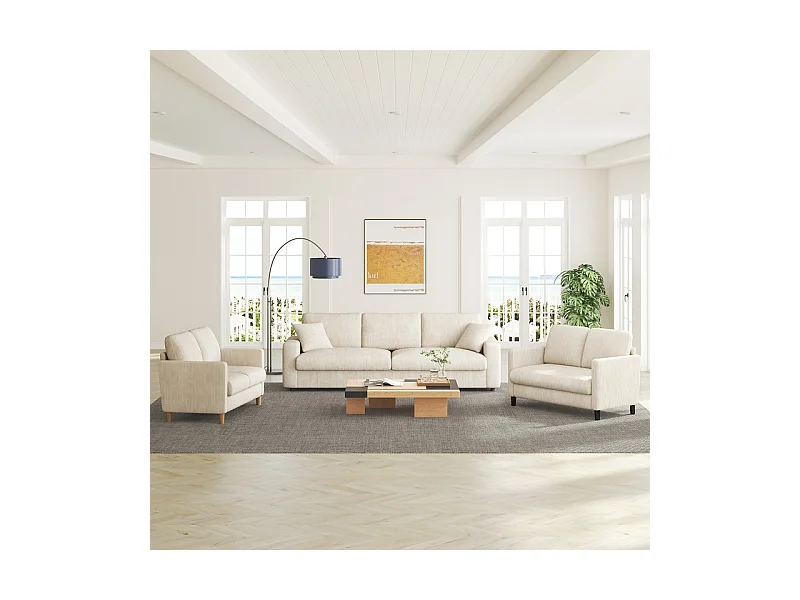 Canapé 2 places confort en velours côtelé Beige - 58cm assise profonde - charge max 300kg - 129x78x89cm