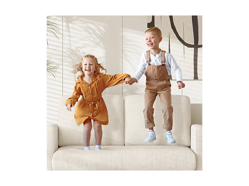 Canapé 2 places confort en velours côtelé Beige - 58cm assise profonde - charge max 300kg - 129x78x89cm