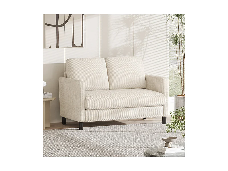 Canapé 2 places confort en velours côtelé Beige - 58cm assise profonde - charge max 300kg - 129x78x89cm