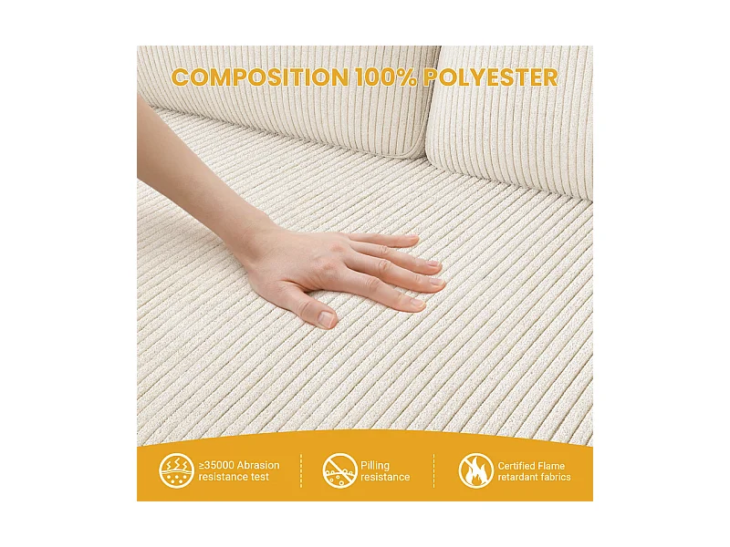 Canapé 2 places confort en velours côtelé Beige - 58cm assise profonde - charge max 300kg - 129x78x89cm