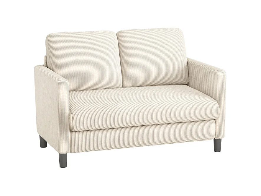 Canapé 2 places confort en velours côtelé Beige - 58cm assise profonde - charge max 300kg - 129x78x89cm