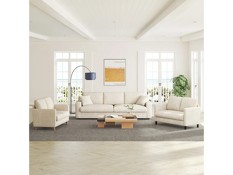 Canapé 2 places confort en velours côtelé Beige - 58cm assise profonde - charge max 300kg - 129x78x89cm