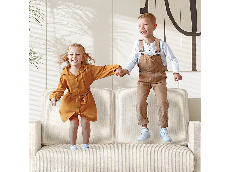 Canapé 2 places confort en velours côtelé Beige - 58cm assise profonde - charge max 300kg - 129x78x89cm