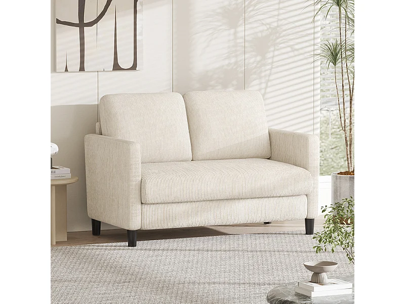 Canapé 2 places confort en velours côtelé Beige - 58cm assise profonde - charge max 300kg - 129x78x89cm