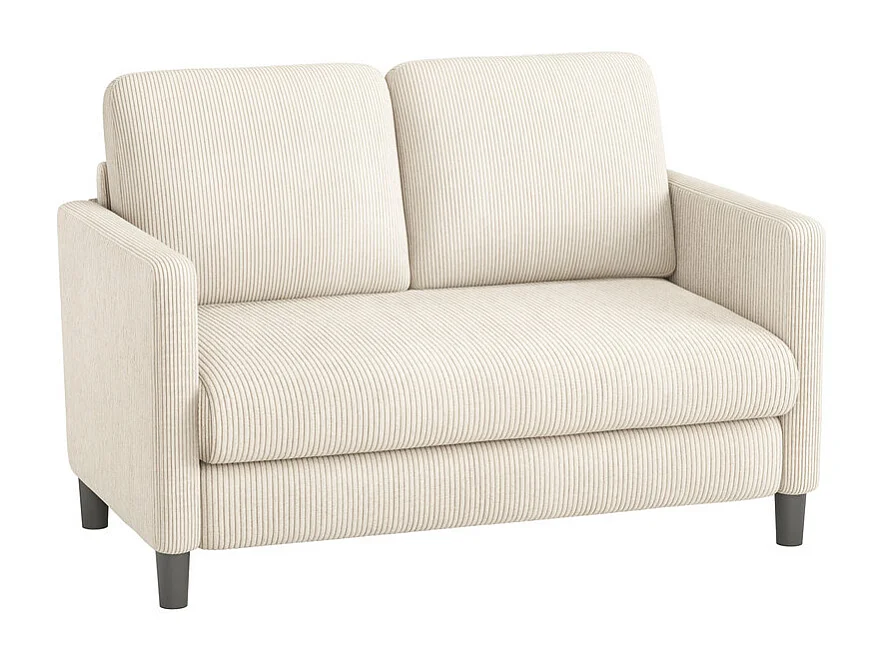 Canapé 2 places confort en velours côtelé Beige - 58cm assise profonde - charge max 300kg - 129x78x89cm