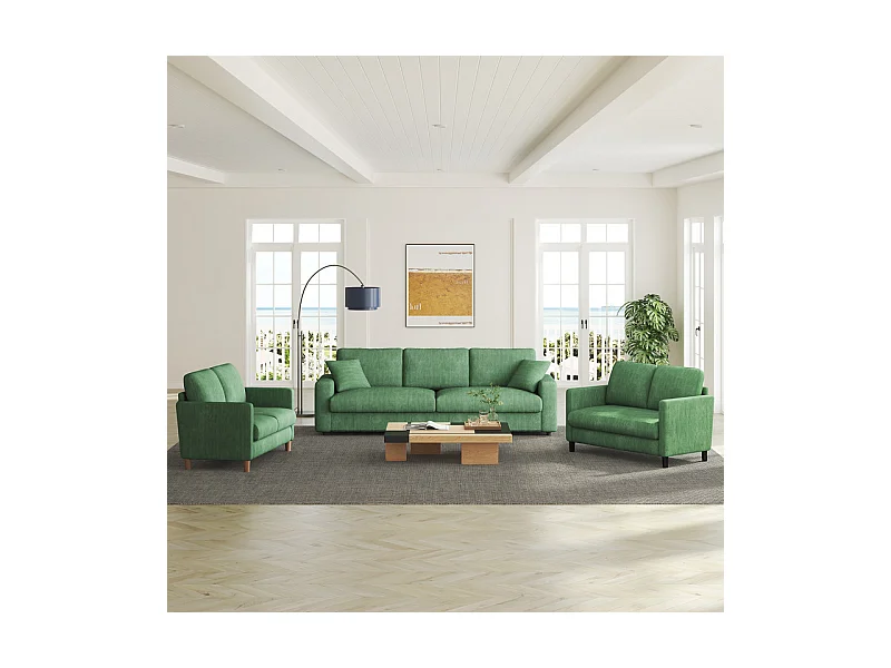 Divano a 2 posti comodo in velluto costato Verde - seduta profonda 58cm - carico max 300kg - 129x78x89cm