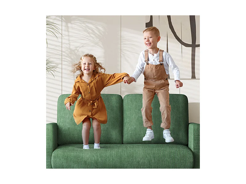 Divano a 2 posti comodo in velluto costato Verde - seduta profonda 58cm - carico max 300kg - 129x78x89cm