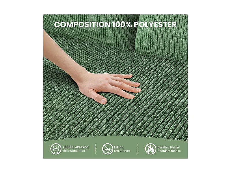 Divano a 2 posti comodo in velluto costato Verde - seduta profonda 58cm - carico max 300kg - 129x78x89cm