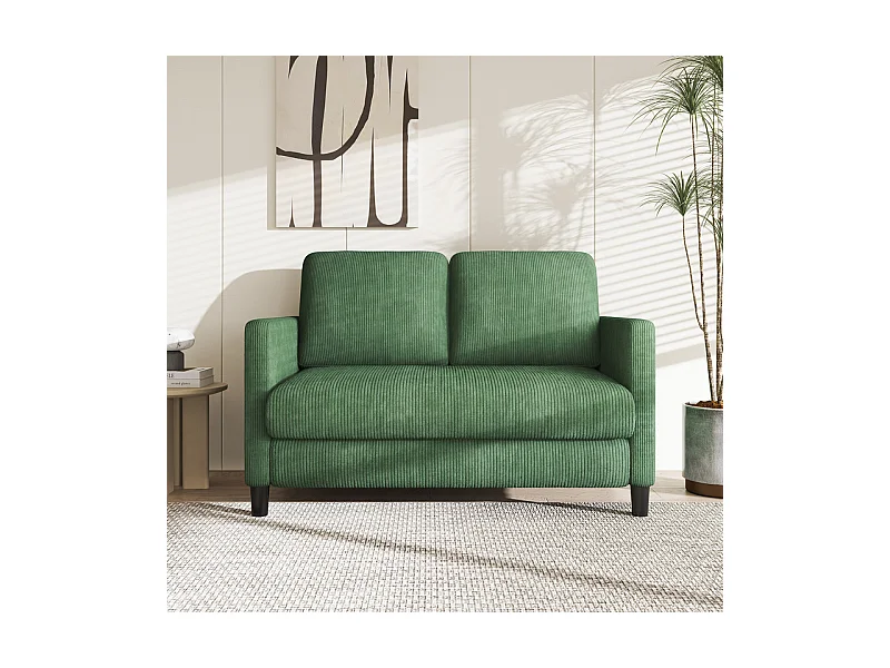 2-Sitzer Sofa bequem in Rippensamt Grün - 58cm Sitztiefe - max. Belastung 300kg - 129x78x89cm