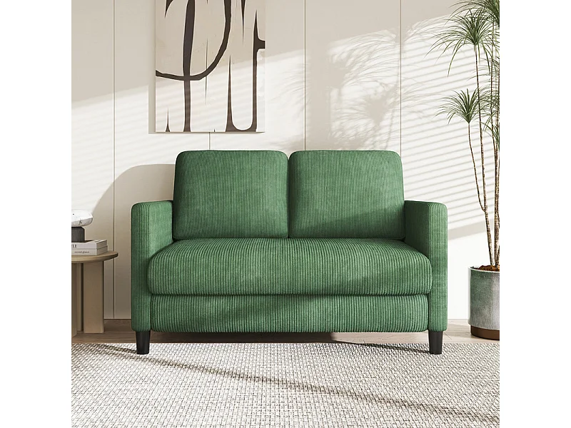 Canapé 2 places confort en velours côtelé Vert - 58cm assise profonde - charge max 300kg - 129x78x89cm