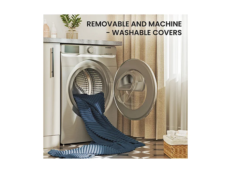 Gerades 2-Sitzer Sofa in Rippensamt Blau - mit Stauraum-Armlehnen - 180x74x84cm