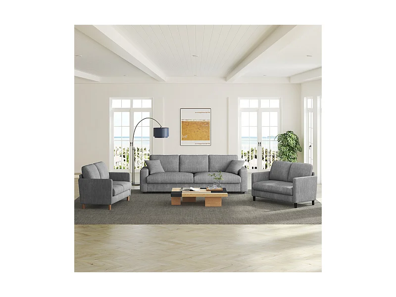 Canapé 2 places confort en velours côtelé Gris - 58cm assise profonde - charge max 300kg - 129x78x89cm