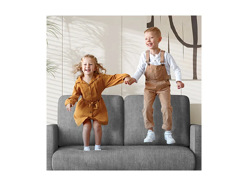 Canapé 2 places confort en velours côtelé Gris - 58cm assise profonde - charge max 300kg - 129x78x89cm