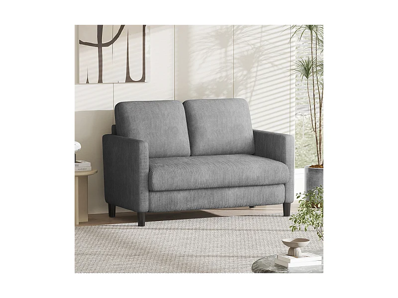 Canapé 2 places confort en velours côtelé Gris - 58cm assise profonde - charge max 300kg - 129x78x89cm