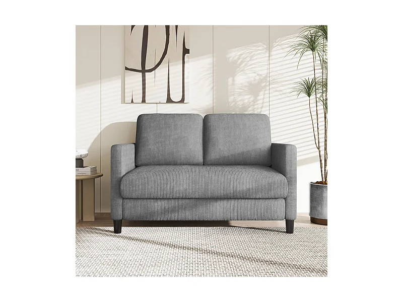 Canapé 2 places confort en velours côtelé Gris - 58cm assise profonde - charge max 300kg - 129x78x89cm