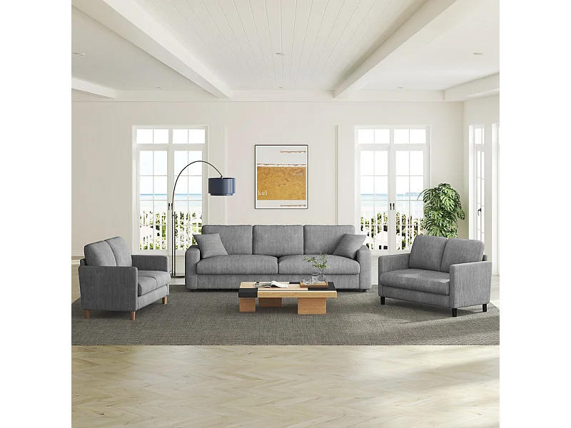 2-zits comfortabele bank in geribbel fluweel Grijs - 58cm zitdiepte - max. belasting 300kg - 129x78x89cm