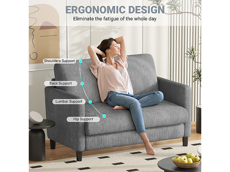 2-zits comfortabele bank in geribbel fluweel Grijs - 58cm zitdiepte - max. belasting 300kg - 129x78x89cm