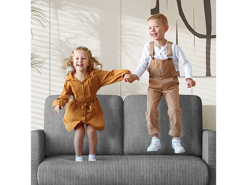 2-zits comfortabele bank in geribbel fluweel Grijs - 58cm zitdiepte - max. belasting 300kg - 129x78x89cm