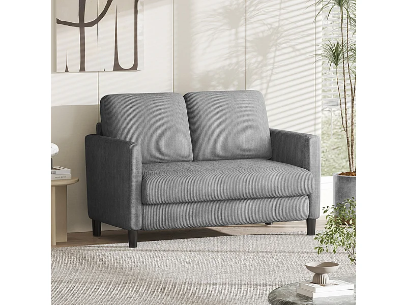 2-zits comfortabele bank in geribbel fluweel Grijs - 58cm zitdiepte - max. belasting 300kg - 129x78x89cm