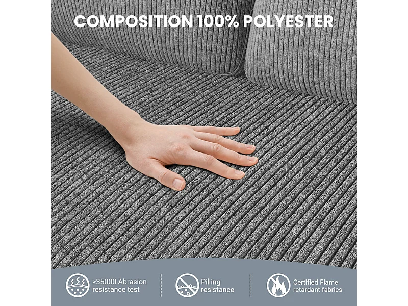 2-zits comfortabele bank in geribbel fluweel Grijs - 58cm zitdiepte - max. belasting 300kg - 129x78x89cm