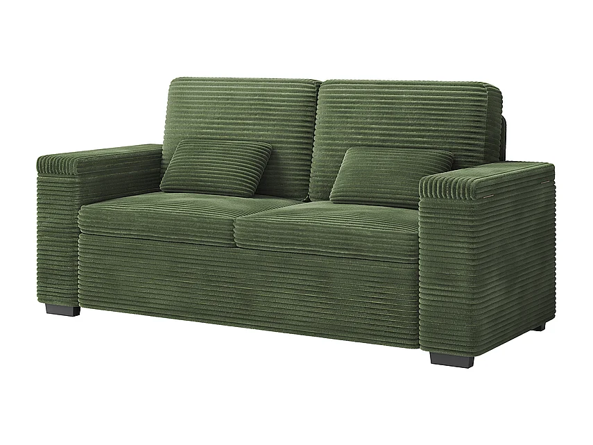 Rechte 2-zits bank in geribbel fluweel Groen - met opbergbare armleuningen - 180x74x84cm