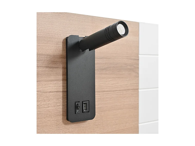 Lit coffre avec chevets 140x200cm - 2 grand tiroirs - Avec lampe de lecture 360° et charge USB - Blanc et naturel