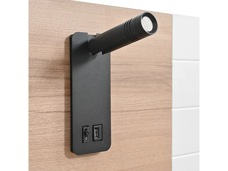 Lit coffre avec chevets 140x200cm - 2 grand tiroirs - Avec lampe de lecture 360° et charge USB - Blanc et naturel