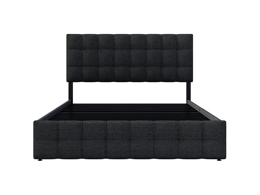 Lit double 140x200cm avec 4 tiroirs - tête de lit réglable - cadre à latte en métal - Lin - Noir (sans matelas)