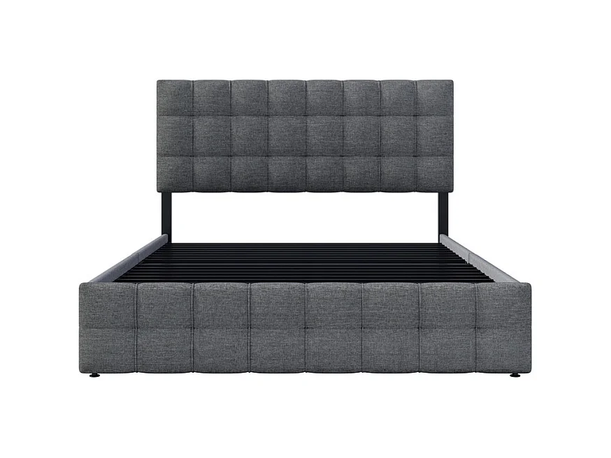 Lit double 140x200cm avec 4 tiroirs - tête de lit réglable - cadre à latte en métal - Lin - Gris (sans matelas)