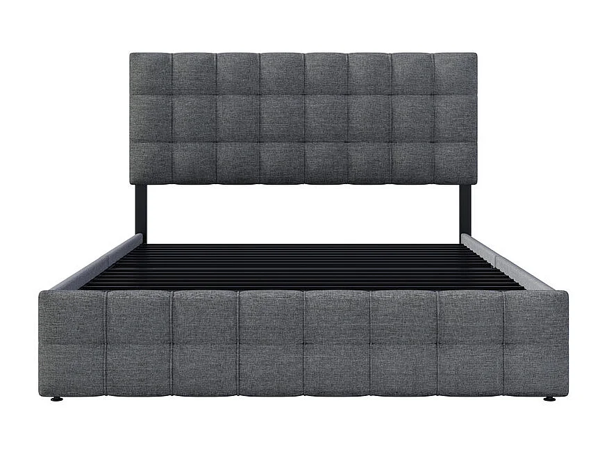 Lit double 140x200cm avec 4 tiroirs - tête de lit réglable - cadre à latte en métal - Lin - Gris (sans matelas)