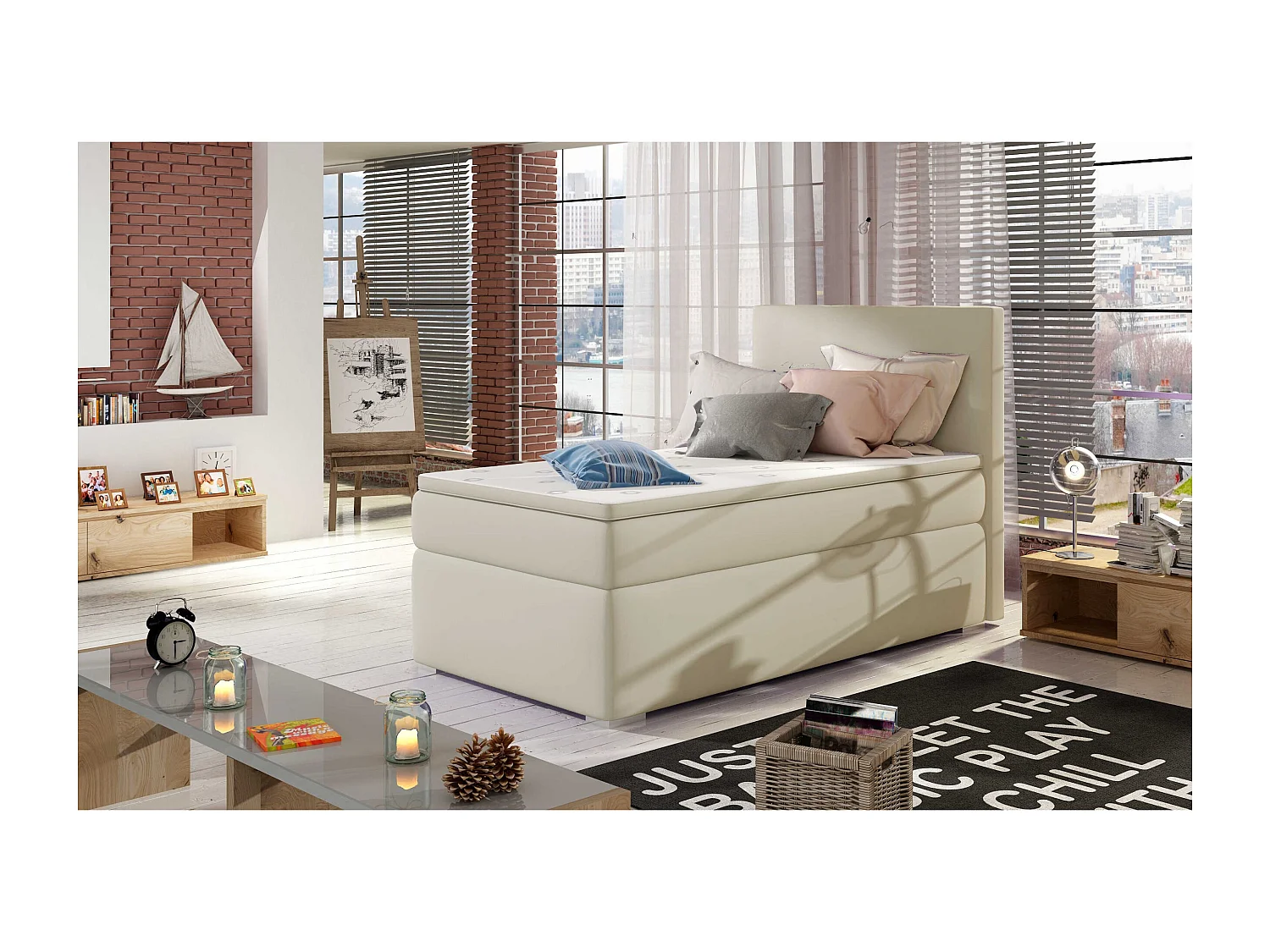 Boxspringbett  Nicole (90x200) /Matratze inklusive/Beige