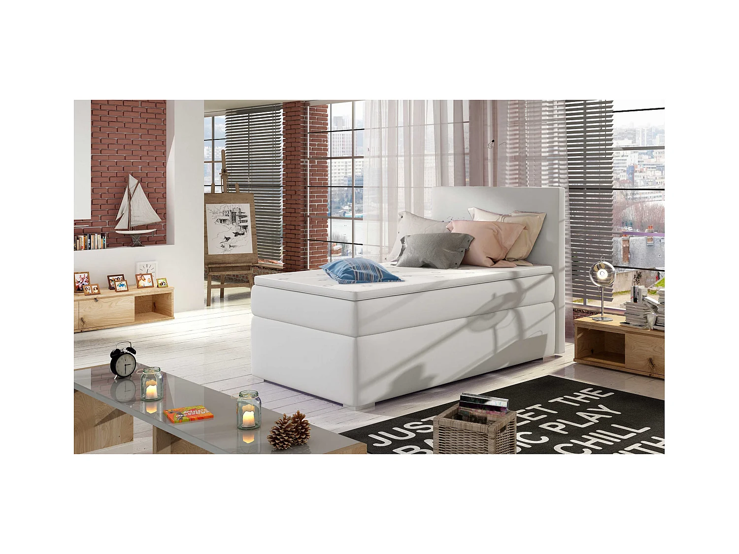 Box Spring Letto Nicole (90x200)/materasso incluso/bianco