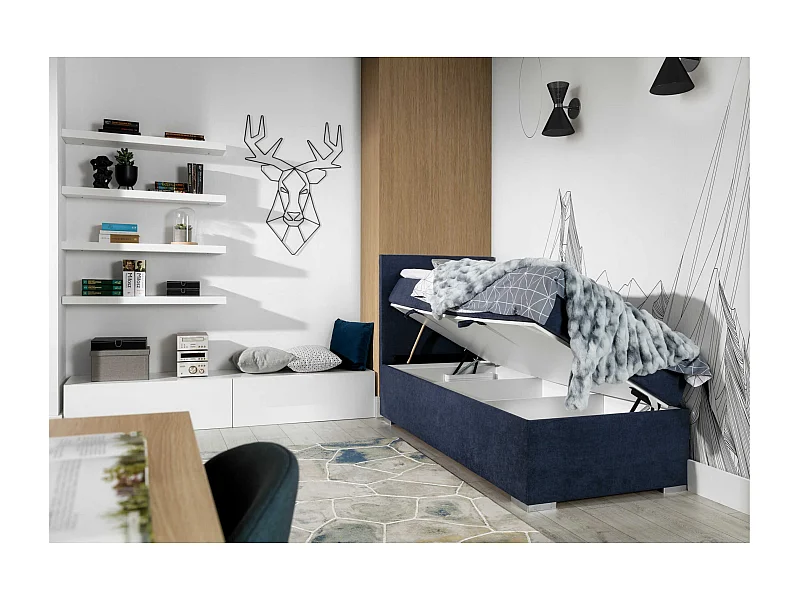 Box Spring Lit Nicole (90x200)/matelas inclus/bleue