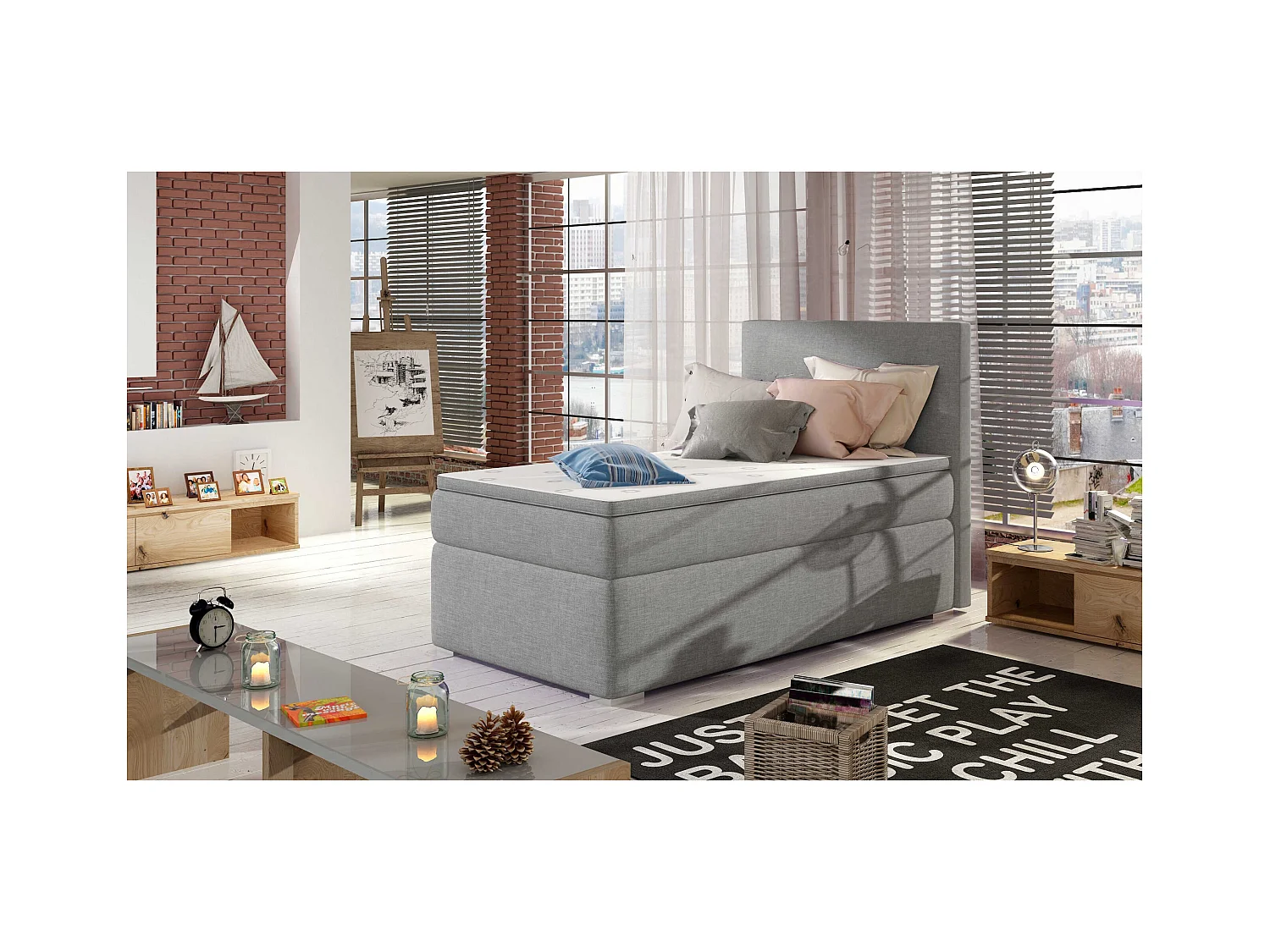 Boxspringbett  Nicole (90x200) /Matratze inklusive/Grau