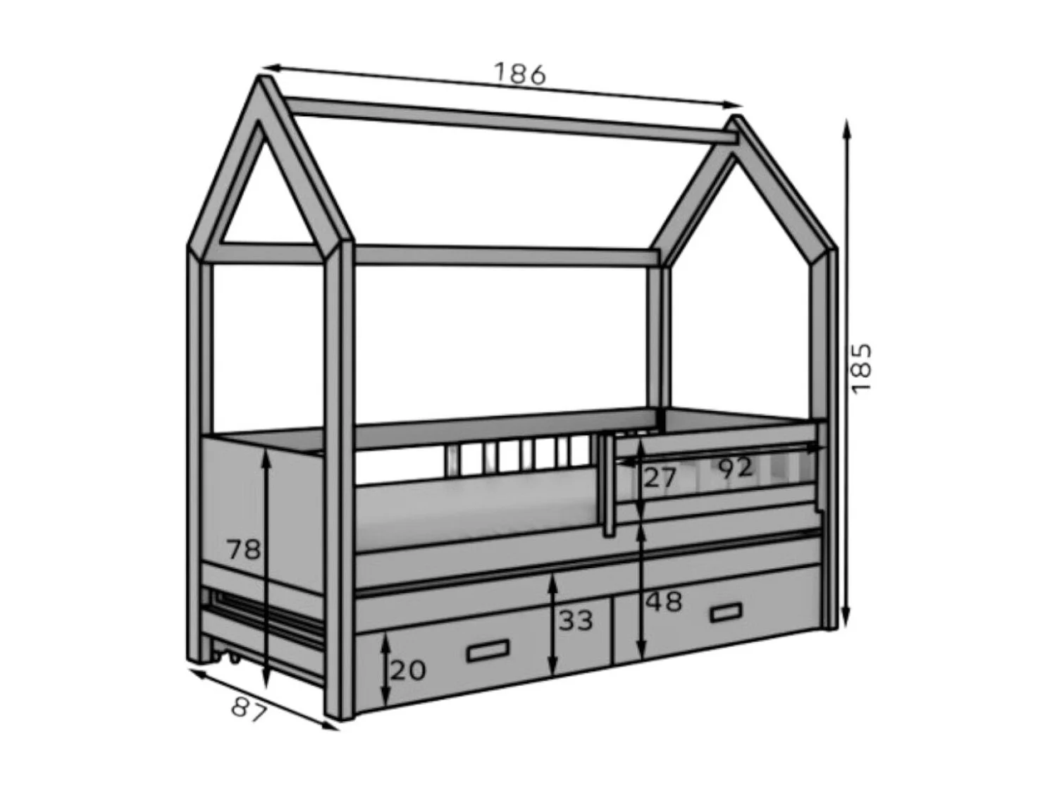 Lit Varis (80x180)/matelas inclus/anthracite