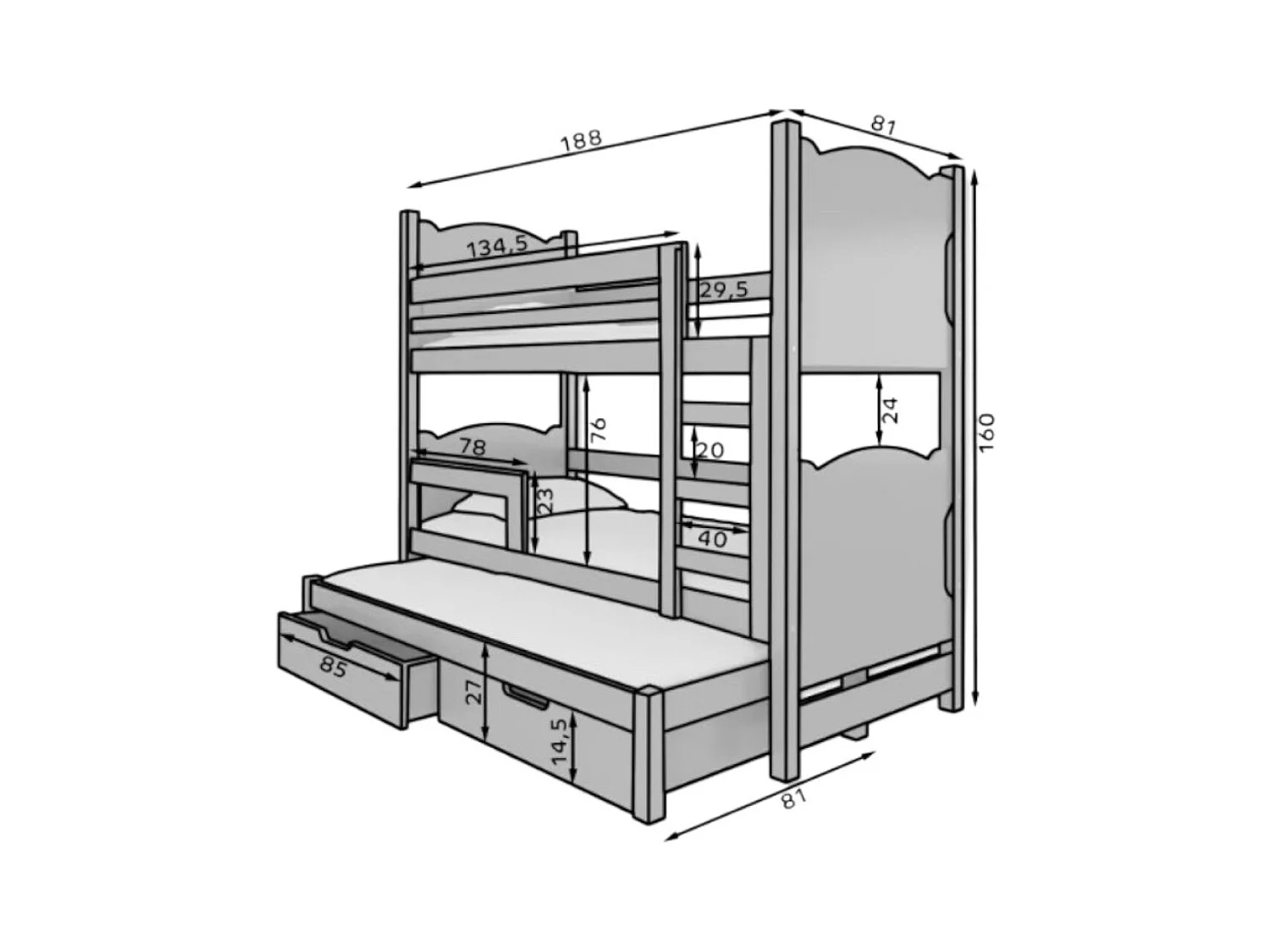 Bett Letus (80x180)/Matratze inklusive/Grün