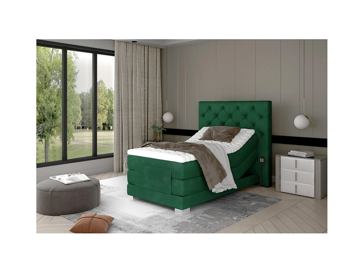 Box Spring Letto Chestic-E XS (90x200)/materasso incluso/verde