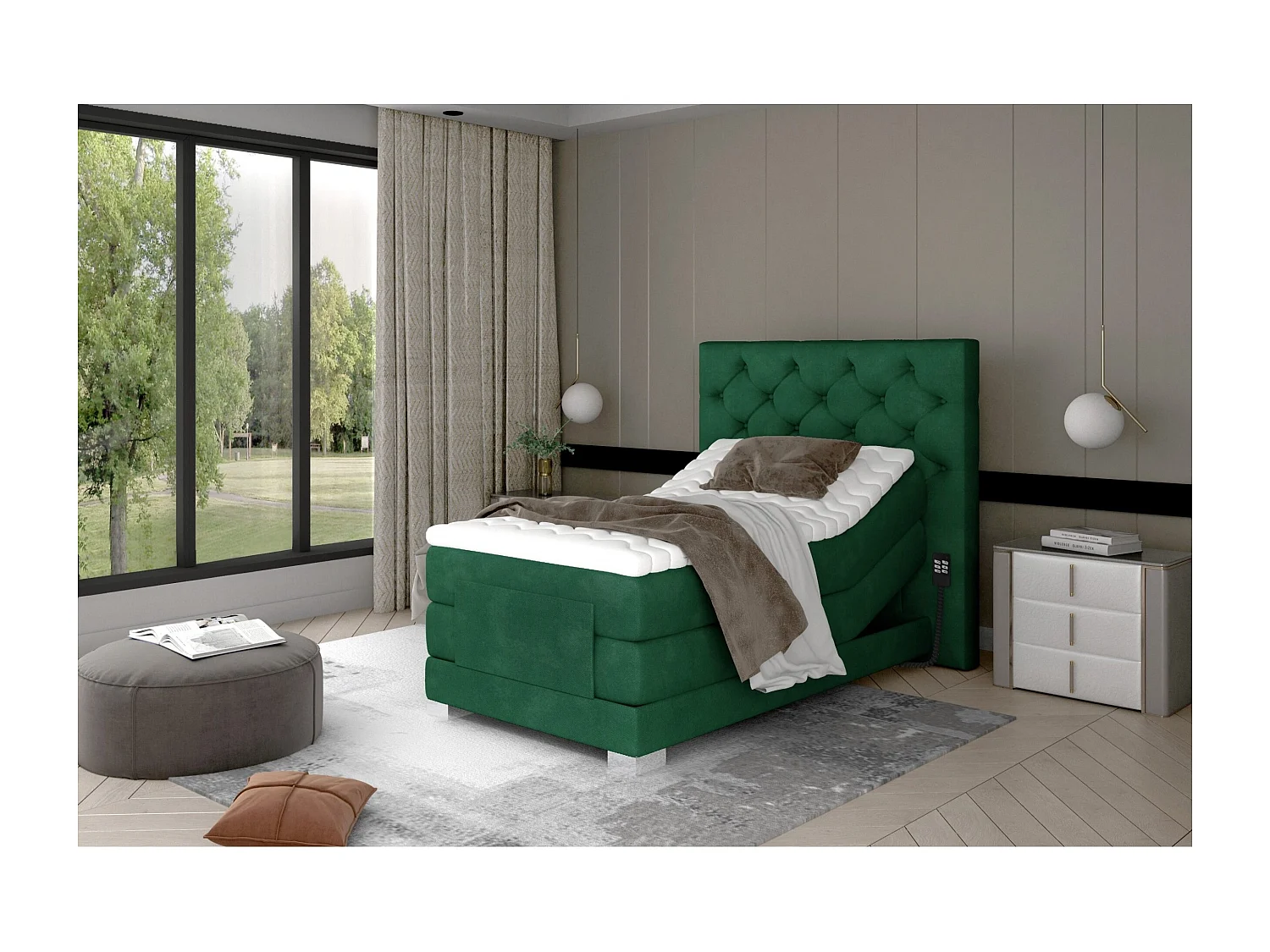 Box Spring Letto Chestic-E XS (90x200)/materasso incluso/verde