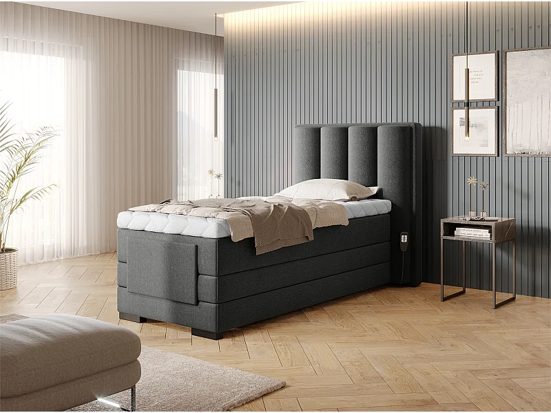 Box Spring Lit Theo-E  XS (90x200)/matelas inclus/Anthracite