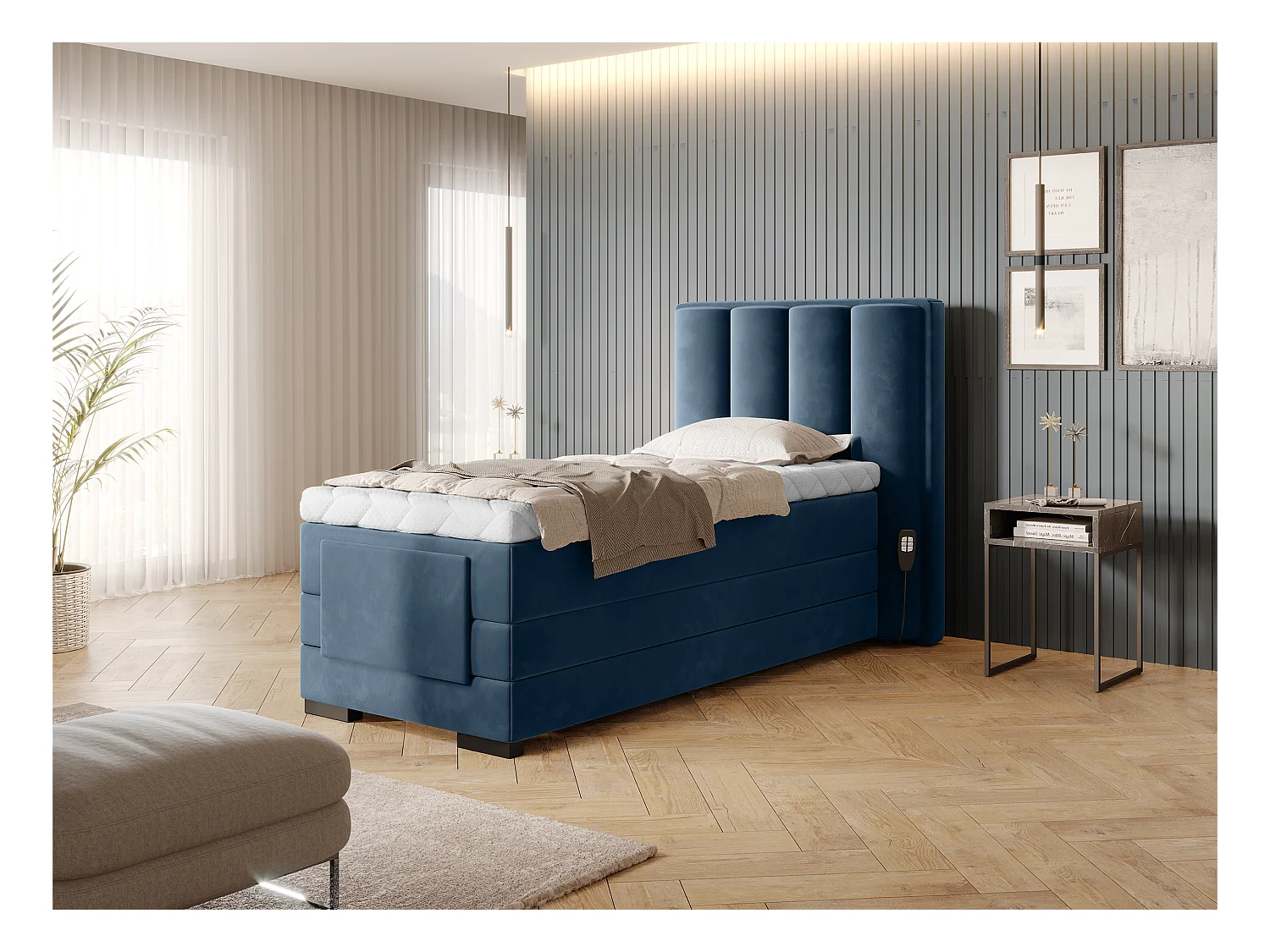 Boxspringbett  Theo-E  XS (90x200)/Matratze inklusive/Blau