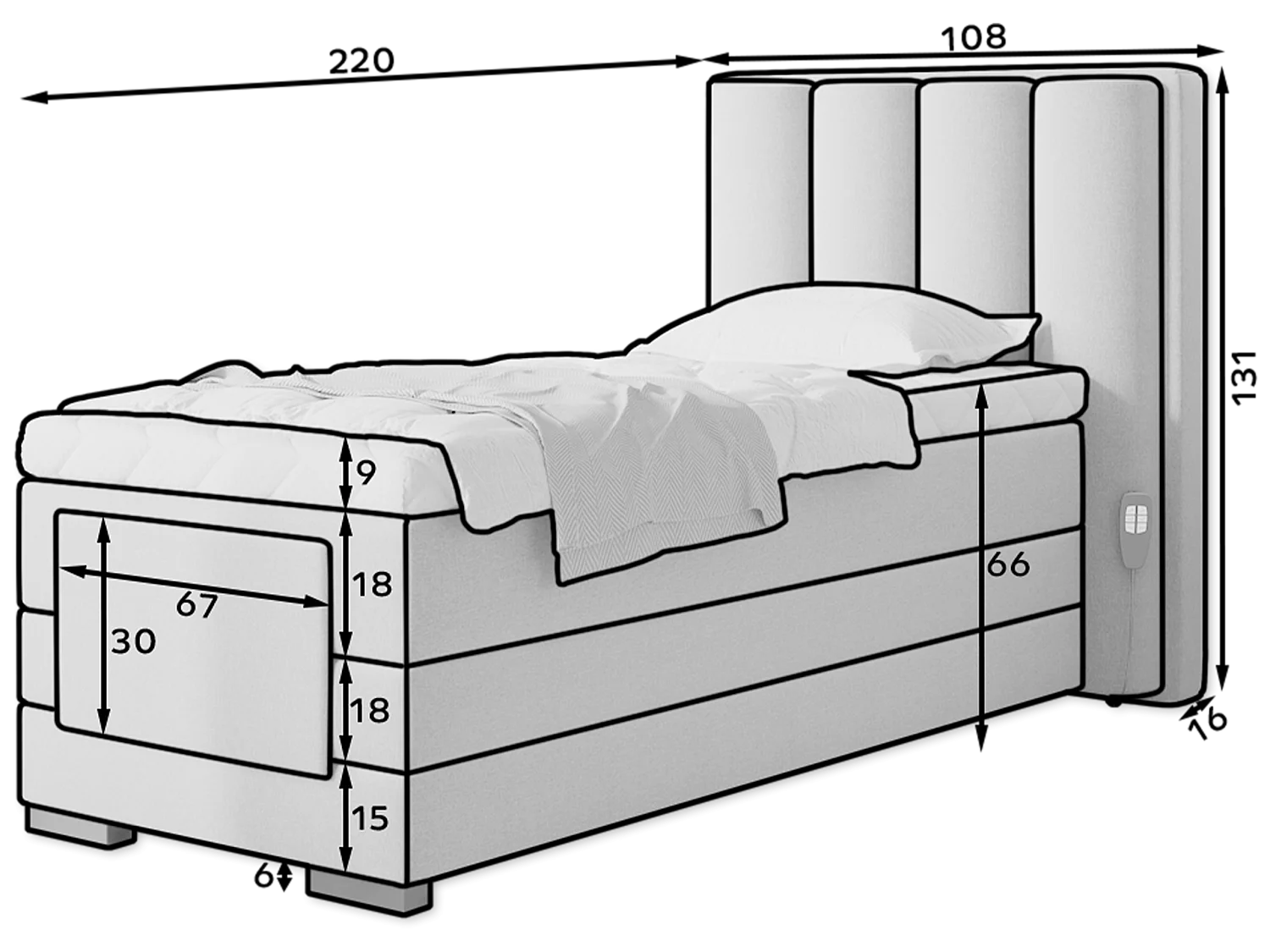 Boxspringbett  Theo-E  XS (90x200)/Matratze inklusive/Blau