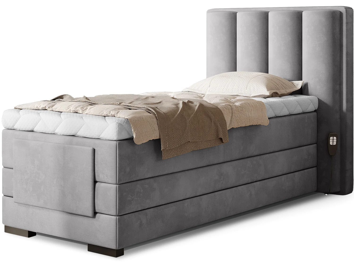 Box Spring Letto Theo-E  XS (90x200)/materasso incluso/grigio